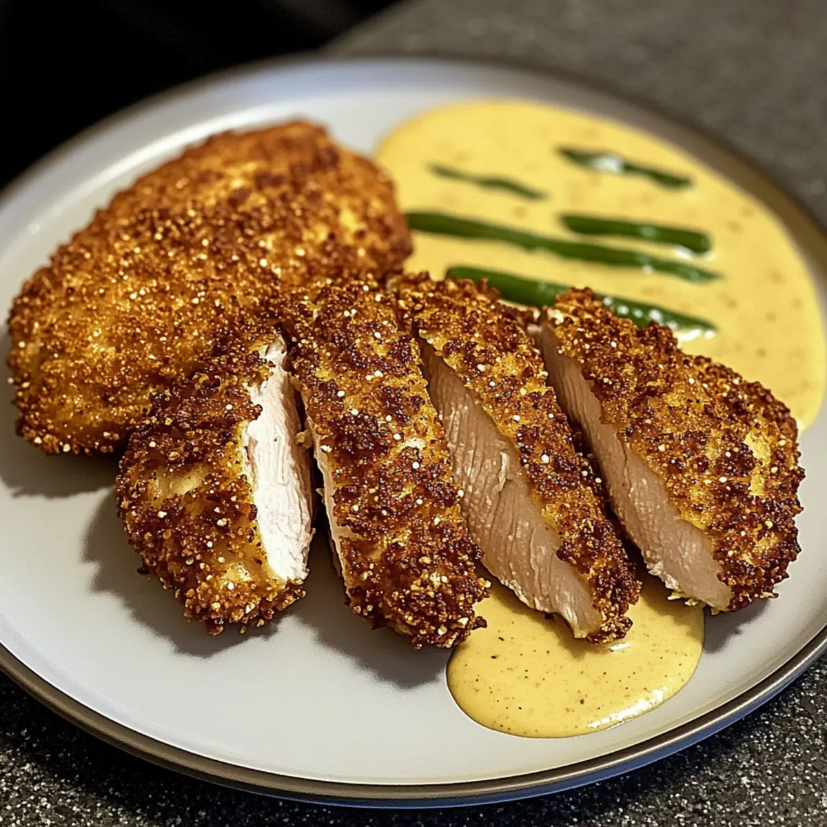 Pretzel Crusted Chicken with Cheddar Mustard