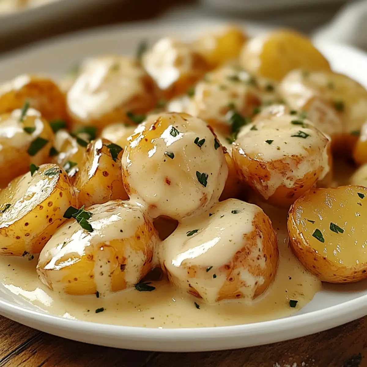 Creamy Garlic Sauce Baby Potatoes