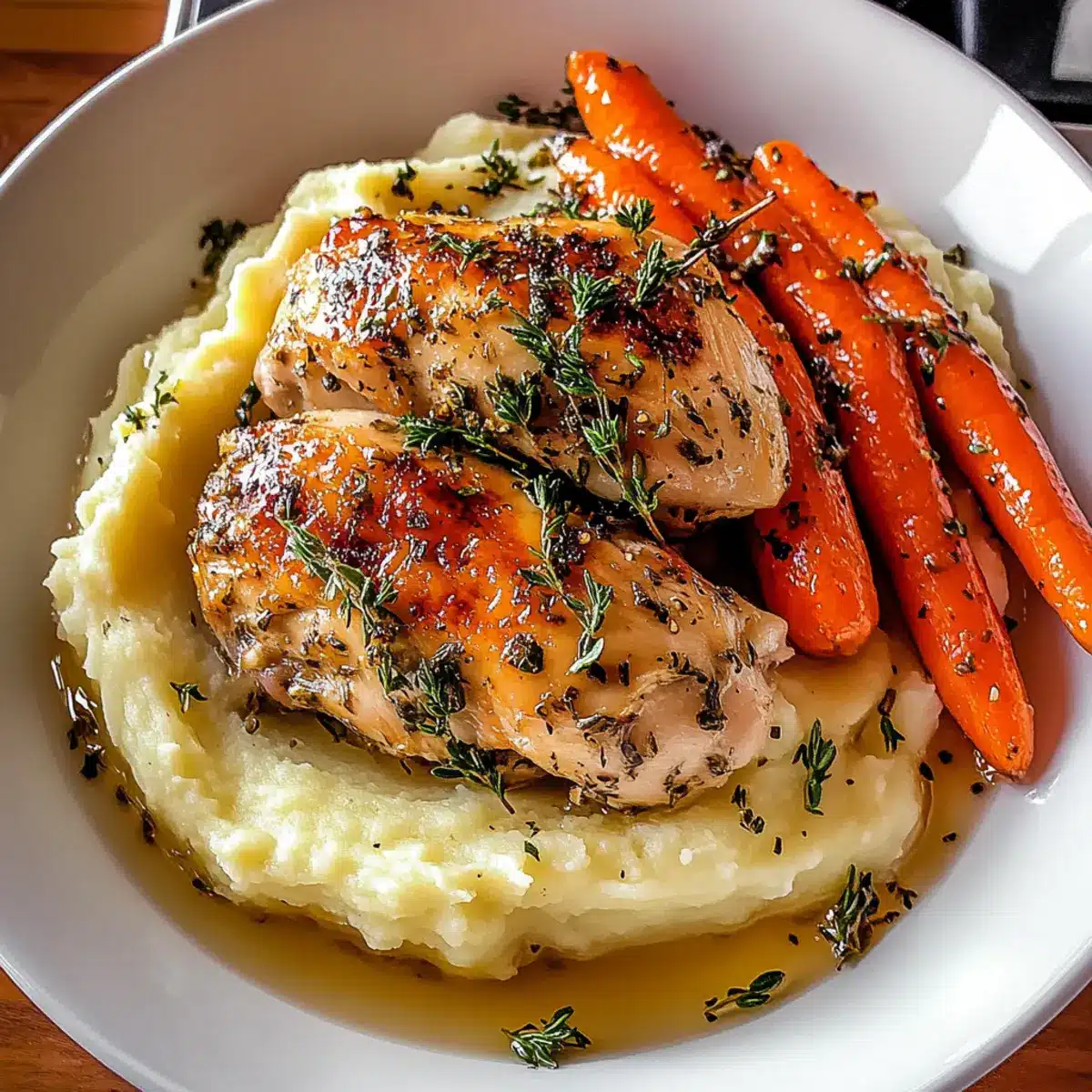 Garlic Herb Chicken with Mashed Potatoes and Glazed Carrots