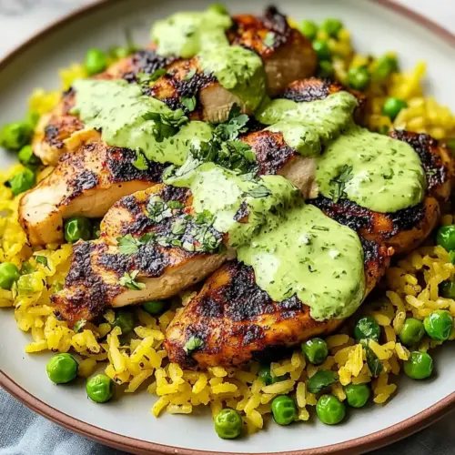 Peruvian Chicken and Rice with Green Sauce