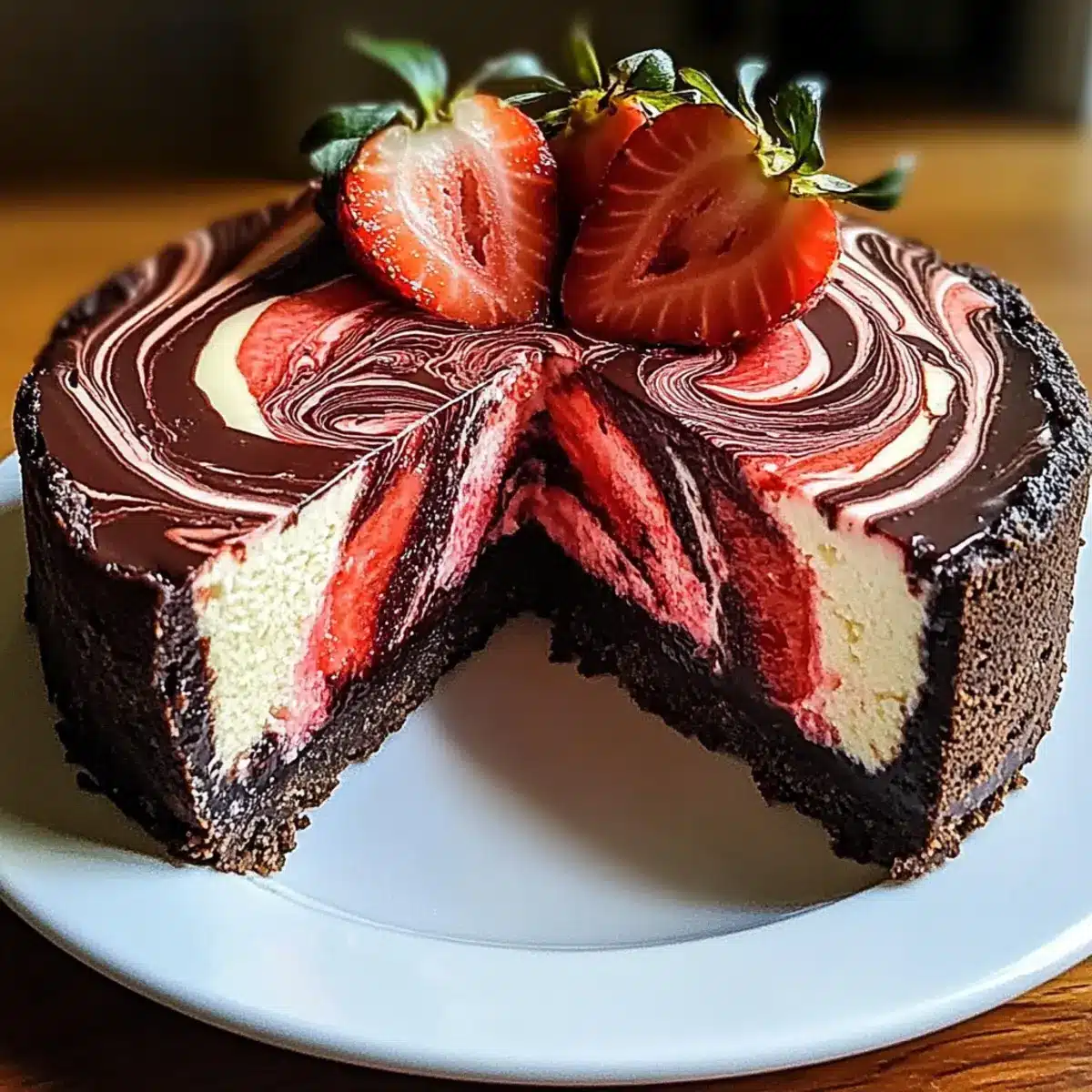 Chocolate Strawberry Swirl Cheesecake